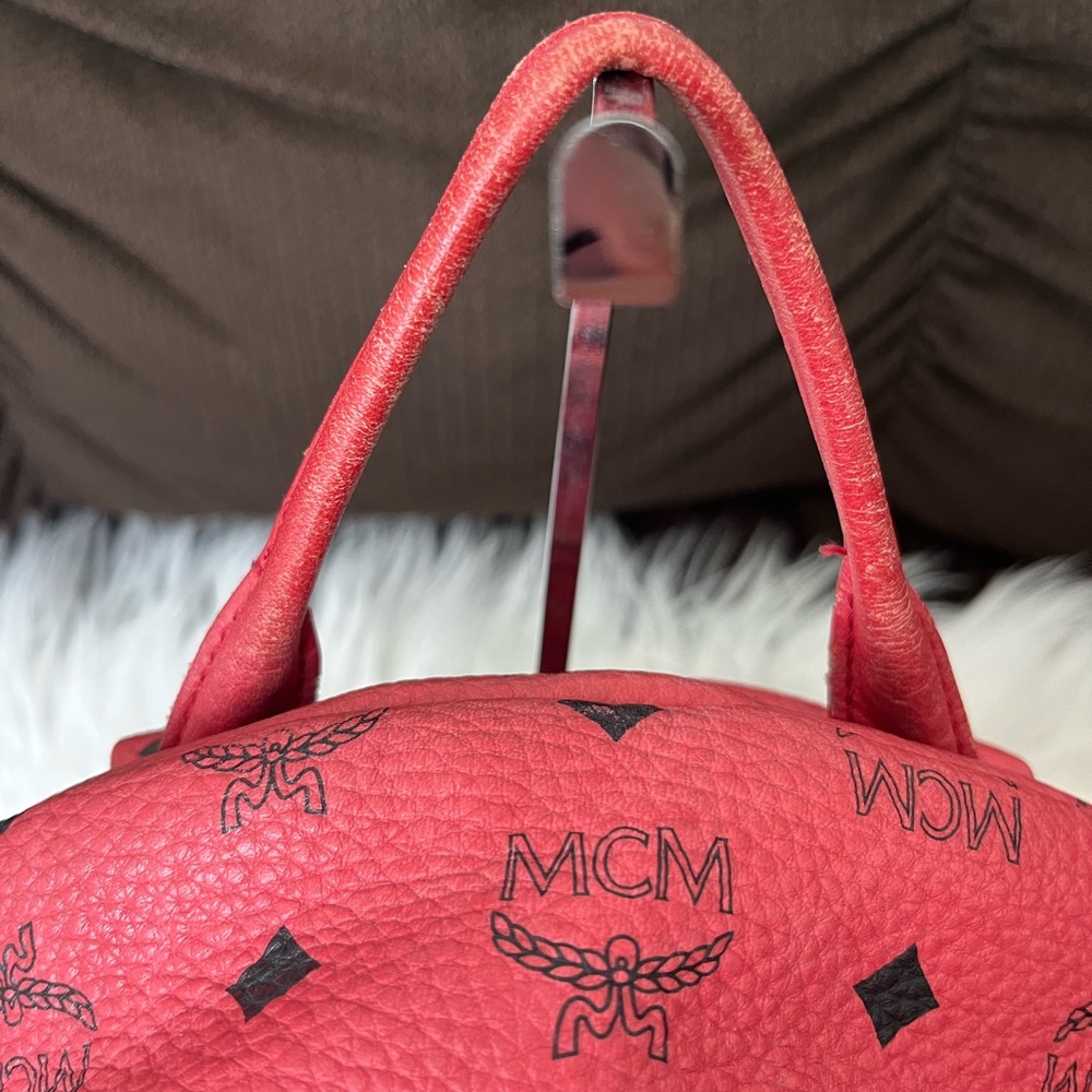 MCM Pink/Coral Logo Studded Backpack - Picture 4 of 16